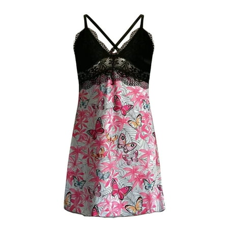 

Sling Pajamas Nightdress Lingerie Women Underwear Sleepwear Printing Satin
