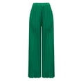 thumbnail image 6 of Olyvenn Women's Fashion Summer Casual Solid Chiffon Pockets Elastic Waist Full Length Long Pants Double Layer Crinkle Wide Leg Pants Trousers Flare Trousers Green 6, 6 of 7