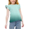 thumbnail image 2 of MKOSPLRT Girls Ruffle Shirts Fly Sleeve Crew Neck T Shirts Casual Gradient Tops Summer Loose Fit Blouses 3-14 Years, 2 of 9