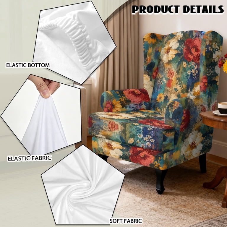 Psesaysky Vintage Floral Wingback Chair Slipcovers with Spandex Fabric ...