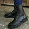 thumbnail image 5 of Cowboy Boots for Women Casual British Style Ankle Booties Solid Color Round Toe Lace Up Combat Short Booties, 5 of 5