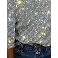 thumbnail image 3 of ZOELNIC Women's Sparkly Sequin Blouse Long Sleeve V-Neck, Dressy Casual Loose Top, 3 of 5