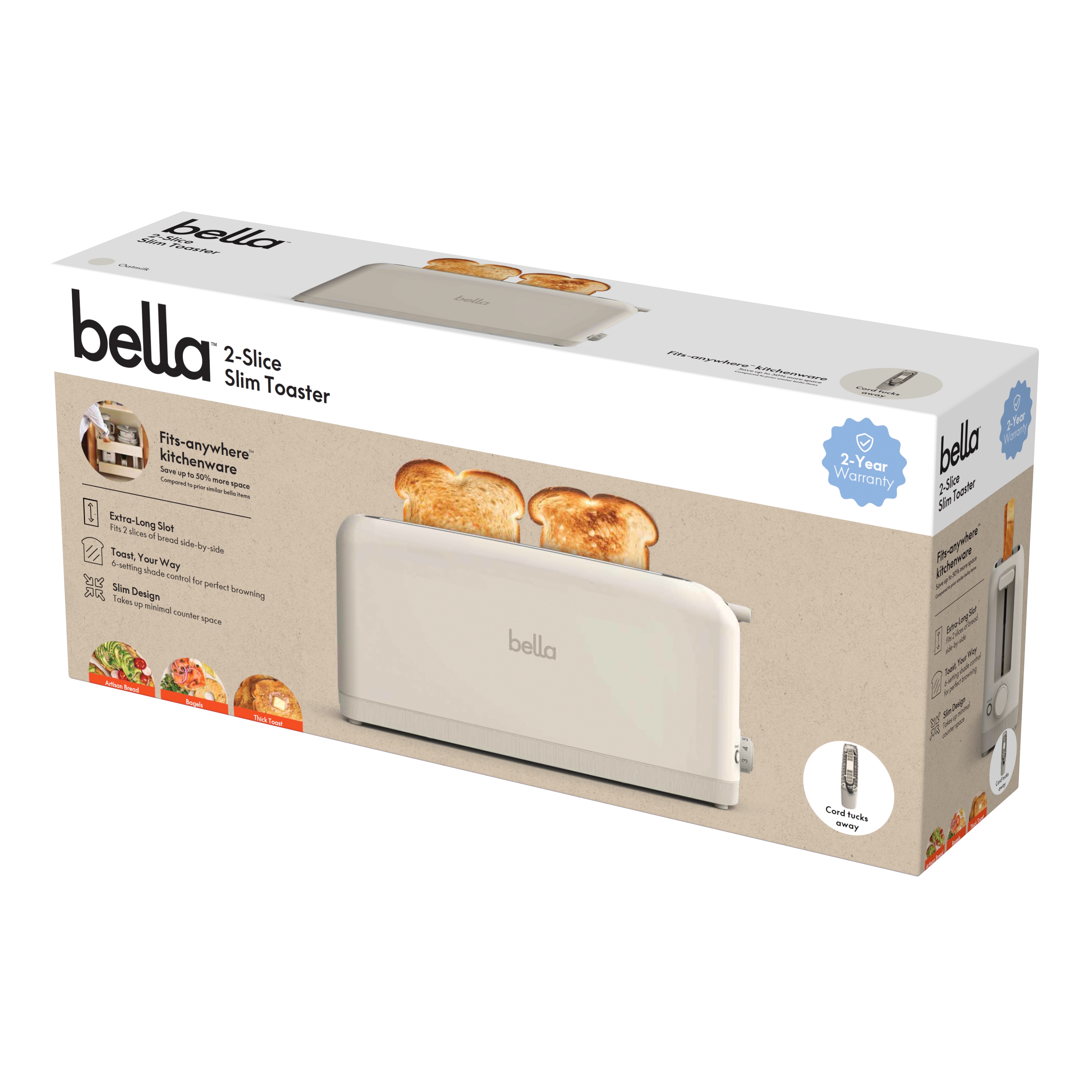Bella Slim 2-Slice Toaster, Oatmilk, Extra Long Slot photo 6