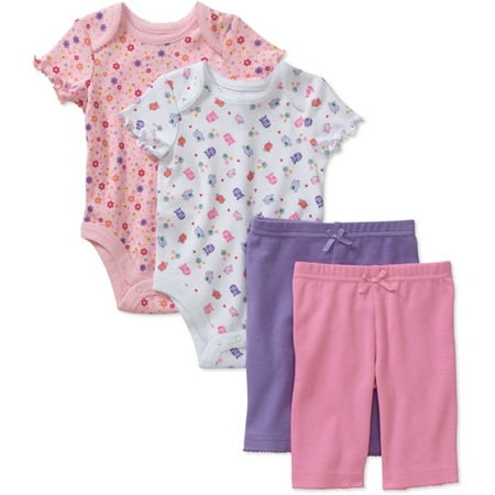 Faded Glory - Newborn Girls' 4-Piece Layette Set - Walmart.com