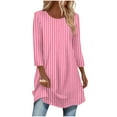 thumbnail image 2 of JTZGDY Fall Tunic Tops for Women Fashion Tie Dye/Striped/Color Block/Floral Printed 3/4 Length Sleeve Crewneck Graphic T-Shirts Loose Flowy Dressy Pullover Blouse Hot Pink#02 L, 2 of 7