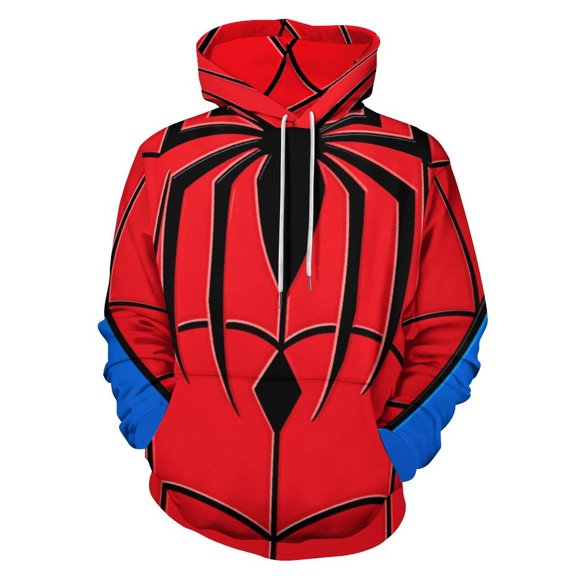 Red Spider Web Black Cartoon Men's Women Vintage 3D Hooded Sweatshirt - All-Season Loose Fit Streetwear