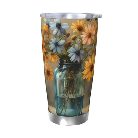 

Gaeub Charming Daisy Bouquet Art Print 20-Ounce Stainless Steel Car Cup Tumblers Cups with Lids and Straw Coffee Cups for Adults Kids Home Car Office School Travel Party-Without Straw