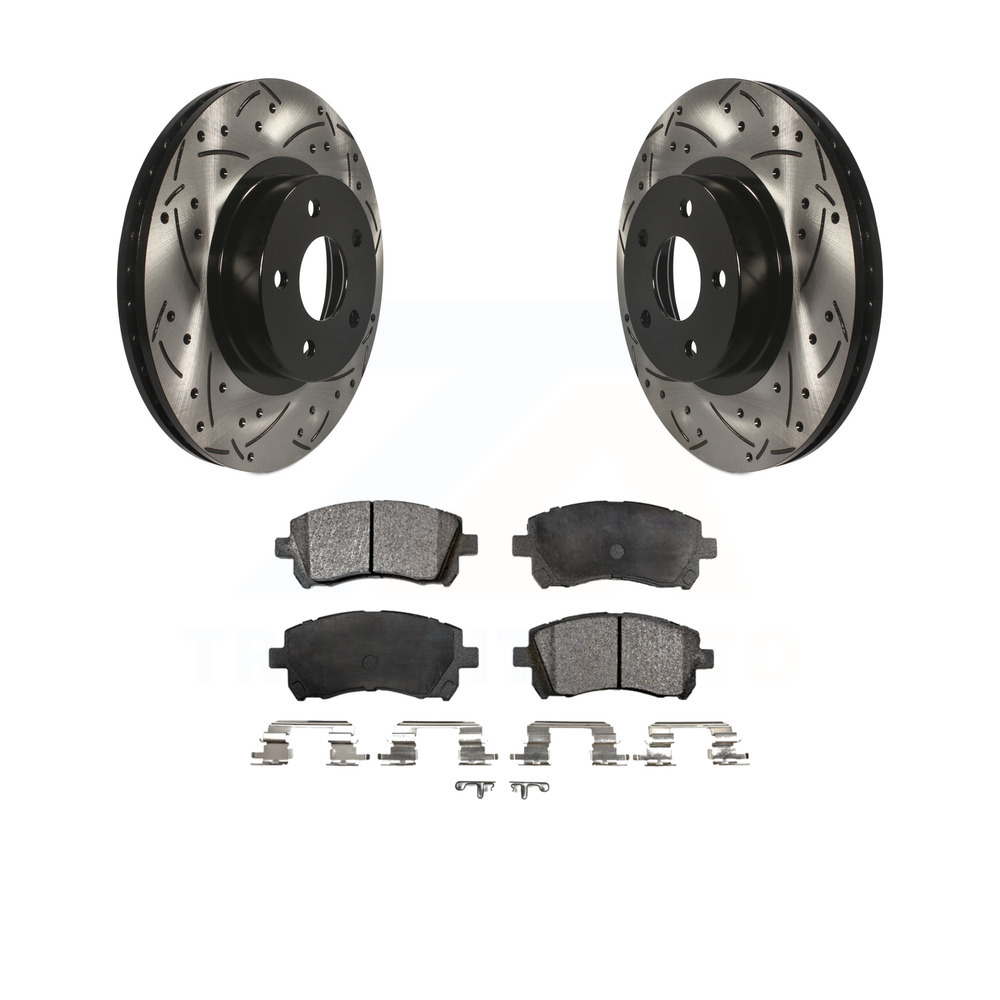 Auto Shack Front & Rear Drilled/Slotted Brake Rotors With Ceramic Pads For Subaru Outback, Legacy, Forester, Impreza, BRZ