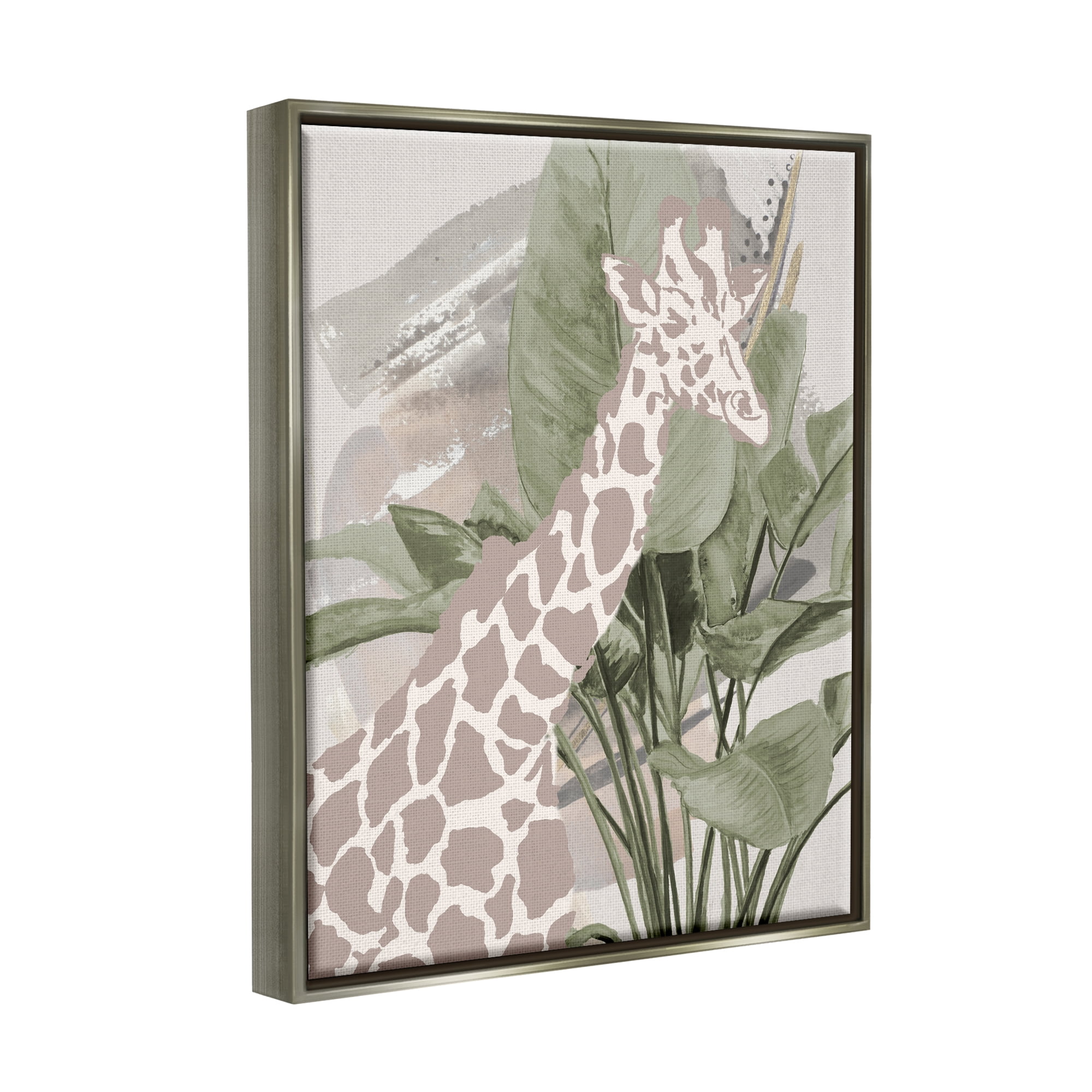 Stupell Industries Tropical Giraffe Abstract Animals & Insects Painting Gray Floater Framed Art Print Wall Art, 17 x 21