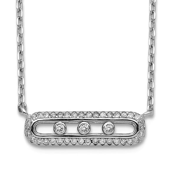 925 Sterling Silver Rhodium Plated Cubic Zirconia Bar With 2inch Ext. Necklace 16.5 Inch 6mm Wide Pendant Necklace for W