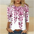 thumbnail image 2 of Htigea Trendy Printed Tshirts for Women Crewneck 3/4 Sleeve Tops Basic Pullover Tee Cozy Daily Vacation T Shirts Pink,M, 2 of 4