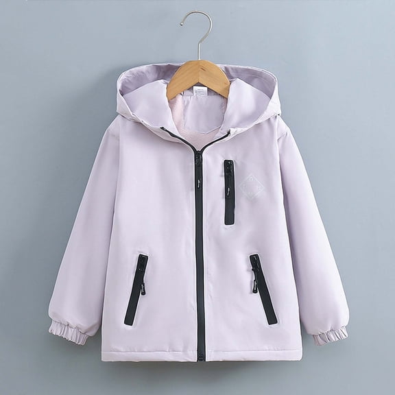 Mifsaly Girls Lightweight Windbreaker Jacket Windproof Hooded Full Zip Fleece Lined Coats Warm Fall Winter Outdoor Outerwear with Zipper Pockets