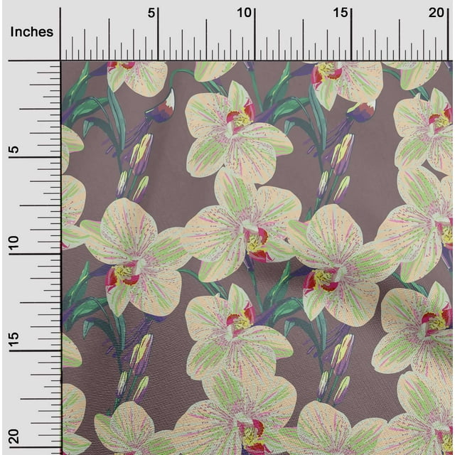 oneOone Viscose Chiffon Fabric Leaves & Orchids Floral Decor Fabric Printed BTY 42 Inches Wide