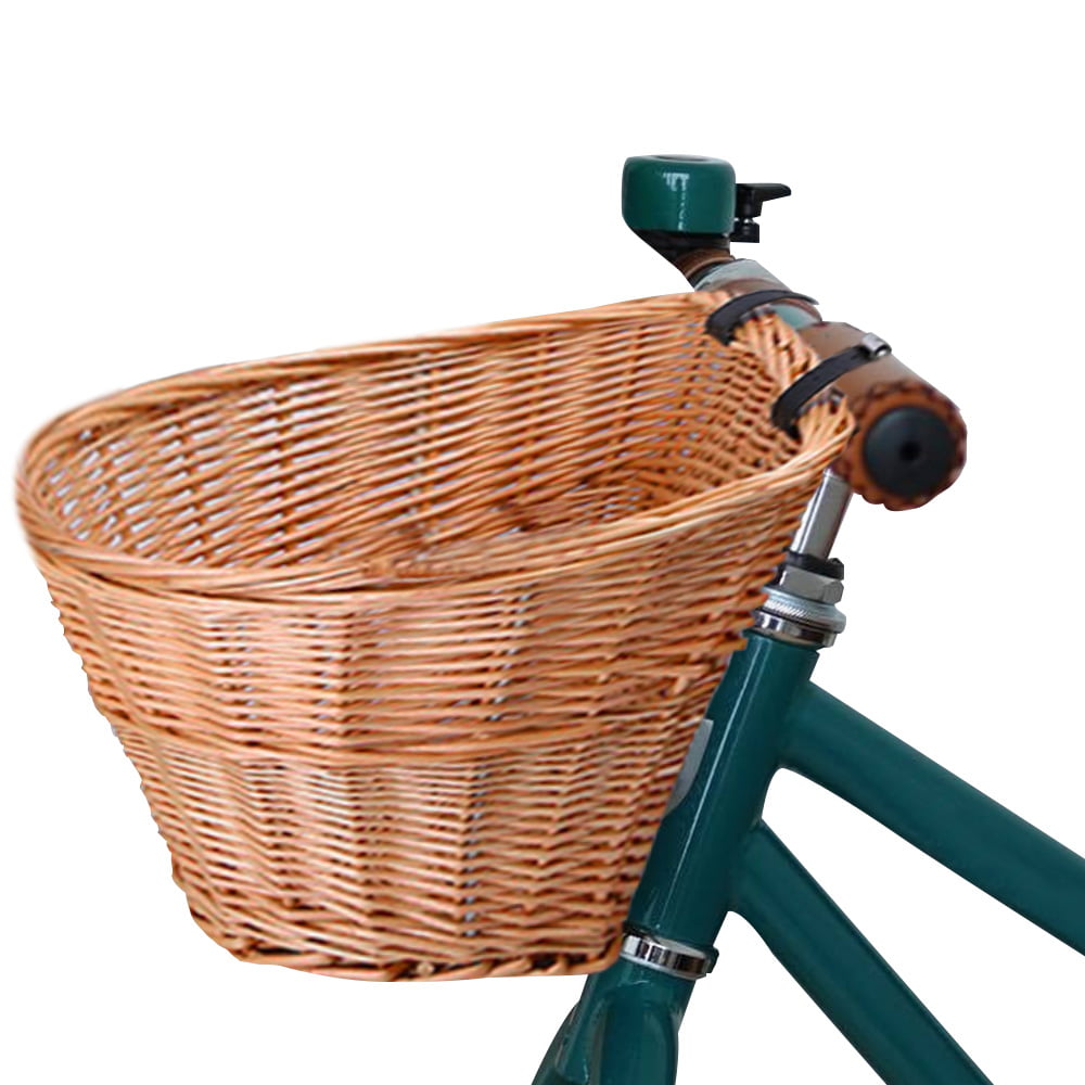 Wicker D-Shaped Hand-Woven Bike Storage Basket Kids Bicycle Front Handle Basket 