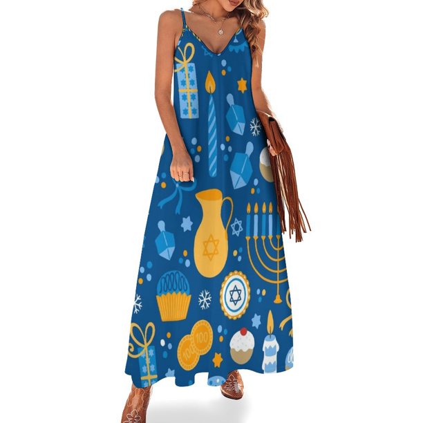 Vestido sin mangas con patrón Happy Hanukkah vestidos para mujer Vestido largo