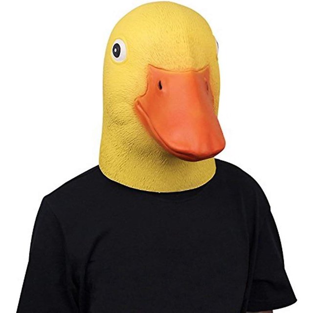 Máscara de cabeza de pato, máscara de cabeza de animal de lujo novedosa de Halloween, linda máscara de pato amarillo de látex para juego de máscaras (amarillo)