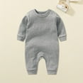 thumbnail image 2 of Newborn Baby Boy Girl Clothes Solid Color Romper Jumpsuit Crewneck Long Sleeve One Piece Coverall Fall Outfits Gray 3-6 Months, 2 of 3