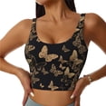thumbnail image 2 of Haiem Modern Golden Butterfly Pattern Womens Sports Bra - U Neck Padded Low Impact Yoga Bra Workout Crop Top Gym Moisture-Wicking Workout Vest -Large, 2 of 9