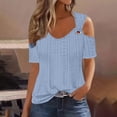 thumbnail image 2 of DDAPJ pyju Eyelet Shirt for Women Cold Shoulder Short Sleeve Boho Summer Tops Dressy Casual V Neck Blouse Tees Ofertas Flash Sky Blue S, 2 of 7