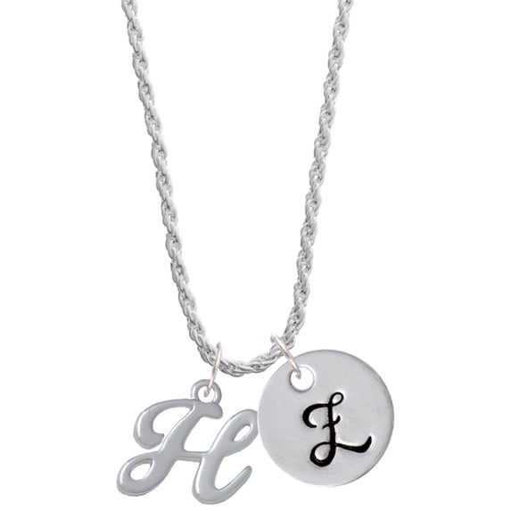 Delight Jewelry Silvertone Small Gelato Script Initial - H - Silvertone Script Initial Disc - Z - Charm Necklace, 20"+3"