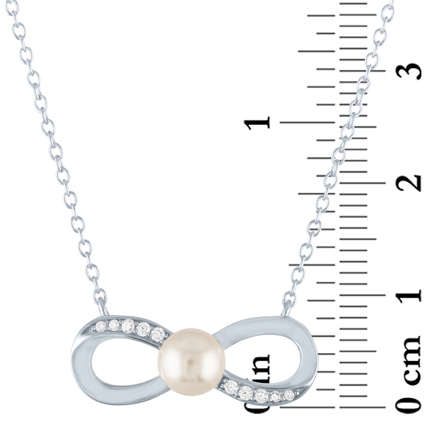 Ladies Brilliance Fine Jewelry Simulated Pearl & CZ Sterling Silver Infinity Necklace, 18"