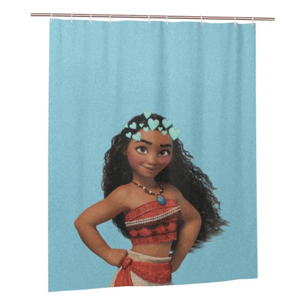 Cortina de ducha Moana, juego de cortinas de ducha con dibujos animados para niños, niñas, dormitorios universitarios, baño, accesorios de decoración de bañera a prueba de agua con 12 ganchos de