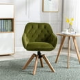 thumbnail image 2 of Mid-Century Modern Accent Chair with Solid Rubber Wood Legs, Comfortable Upholstered Home Office Computer Desk Chair No Wheels, Velvet Armchair for Living Room, Bedroom and Office, Olive, 2 of 7