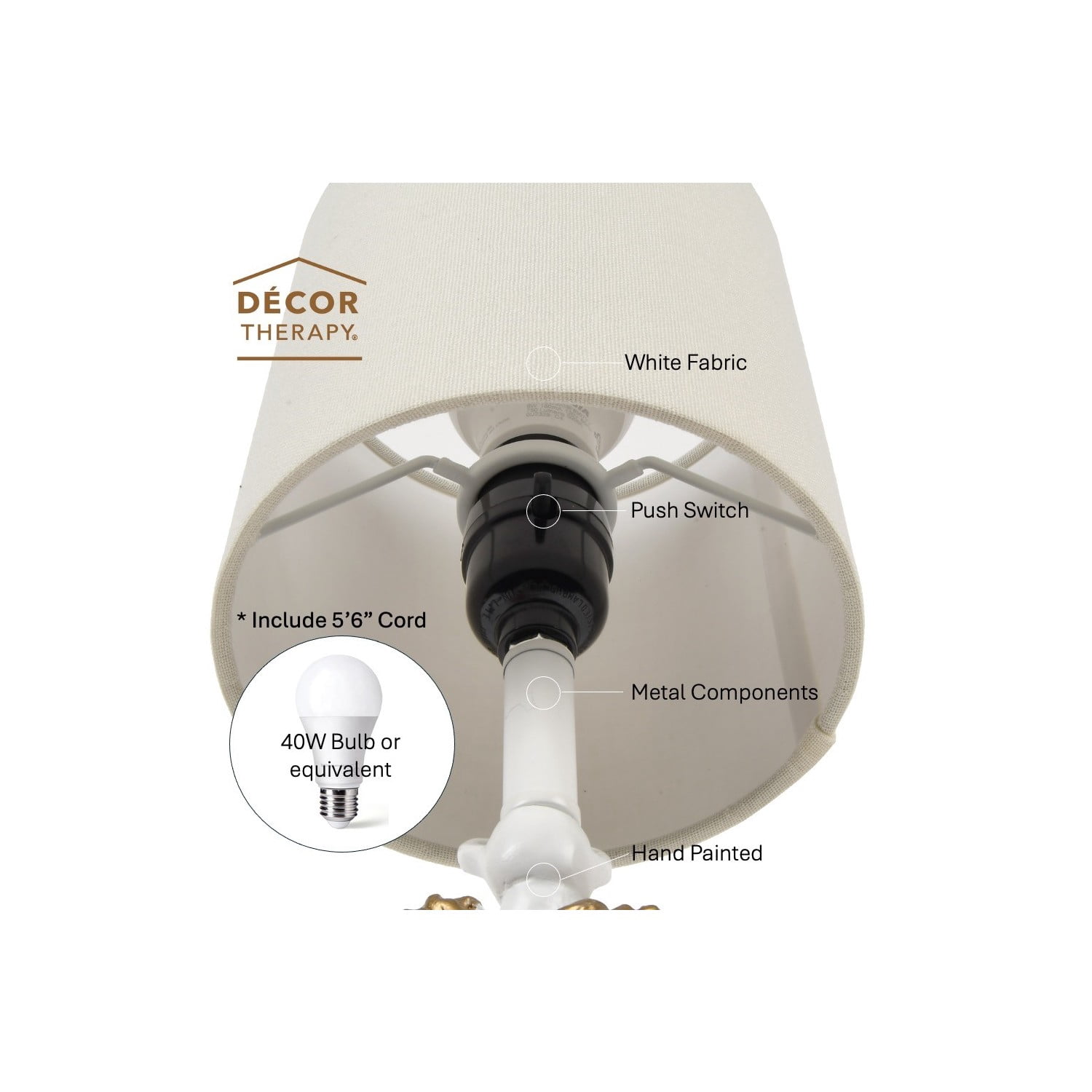 Decor Therapy Anchor Resin Accent Lamp with 40W Bulb, 8x8x16 inches, White