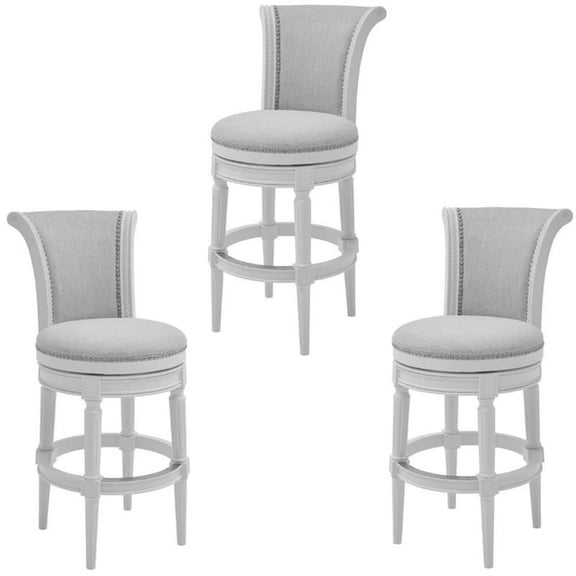 Home Square 3 Piece Upholstered Wood Bar Height Swivel Barstool Set in White
