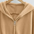 thumbnail image 4 of safuny Women's Cropped Double Zip Up Hoodies Sweatshirts Long Sleeve Fall Casual Solid Color Coat Tops Khaki _3 S, 4 of 6