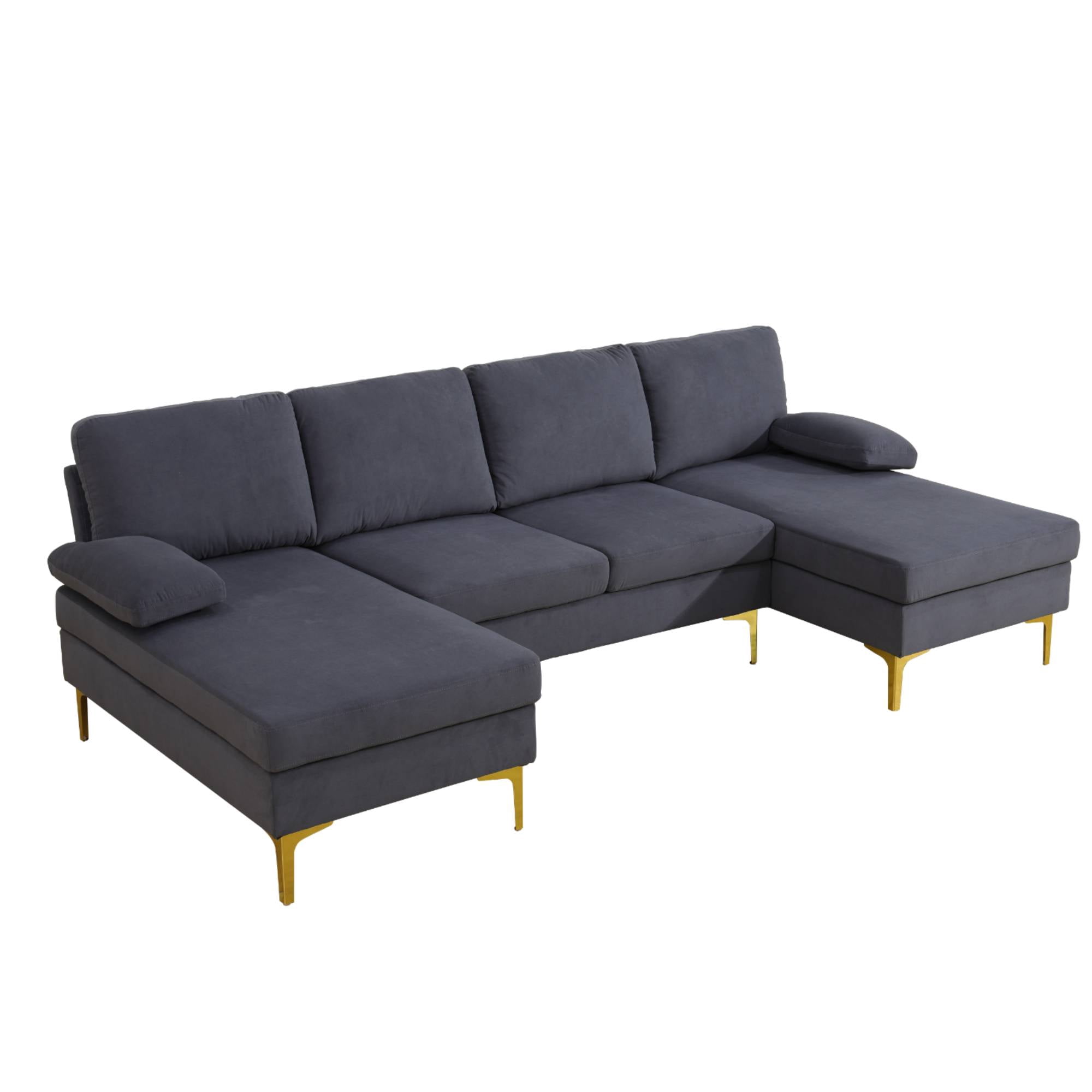 U Shaped Sectional Sofa Couch with Double Chaise Modern Modular Sleeper Couches for Living Room, Deep Grey