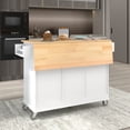 thumbnail image 2 of Rolling Kitchen Island with Foldable Drop-Leaf Tabletop, Kitchen Cart with 3 Drawers, 2-Door Storage Cabinet, 1 Adjustable Shelf, Towel Bar and Spice Rack,White, 2 of 9