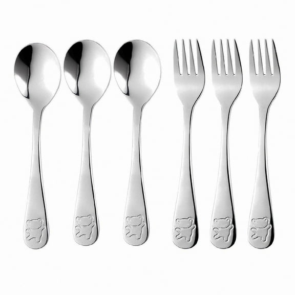 Goutoday Toddler Utensils Cutlery Set 6 Pcs, Kids Silverware Toddler Safe Flatware, 3 Forks 3 Spoons