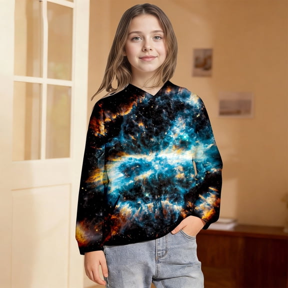 Hoodies for Girls Galaxy Print Pullover Hoodie Top Casual Fall Winter Girls Hoodies Size 3-4Y