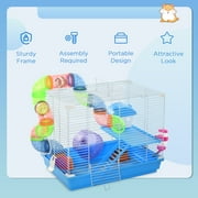Pawhut 2-Level Hamster Cage Gerbil House Habitat Kit Small Animal Travel Carrier with Exercise Wheel, Play Tubes, Water Bottle, Food Dishes, Interior Ladder