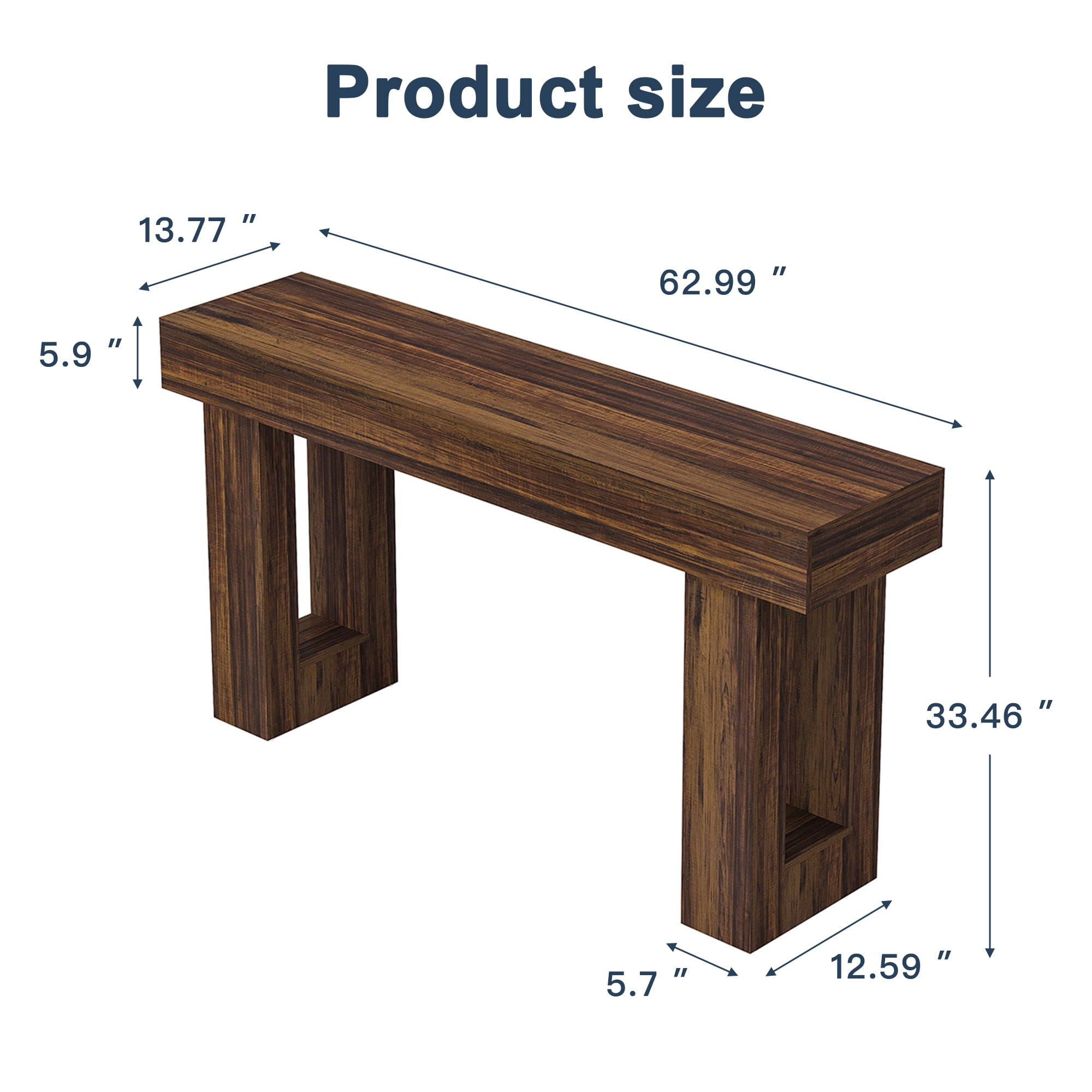 Demi Bonn 63" Farmhouse Console Table, Modern Living Room Sofa Table, Contemporary Entryway Hall Table, Foyer Display Table, Rustic Brown