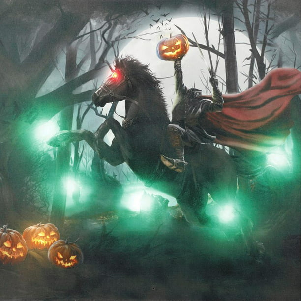 15 in. x 20 in. Halloween Headless Horseman LED Canvas with Sound