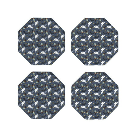 

Junzan Halloween A Print Coasters for Drinks - Leather Coasters Set of 4 for Coffee Table for Housewarming/Kitchen/Bar/Decor-Octagon