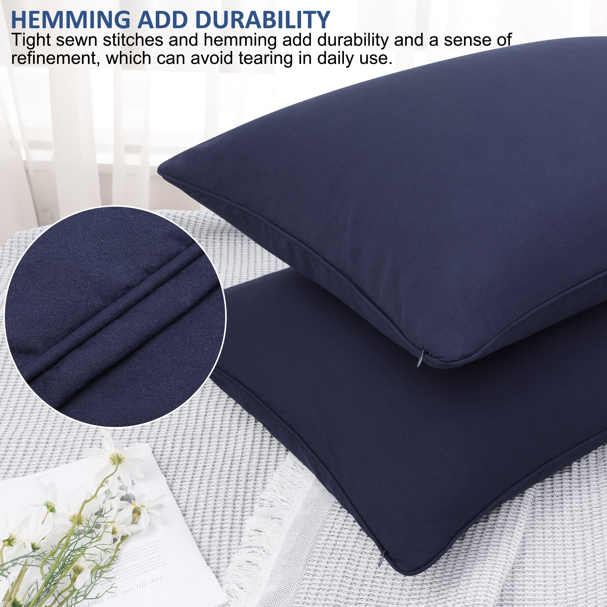 Unique Bargains 2Pcs Brushed Zipper Closure Microfiber Pillowcases Navy King