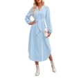 thumbnail image 1 of xiaxaixu Robe Midi Rayée pour Femmes Printemps Automne Robe Chemise Décontractée Manches Longues Col en V Robes à Bandage, 1 of 7