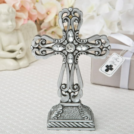 Antique Pewter Accents Series Pewter Cross Statue With Antique Accents And Rhinestones , 8, Pewter cross statue with antique accents By FavorOnline ()