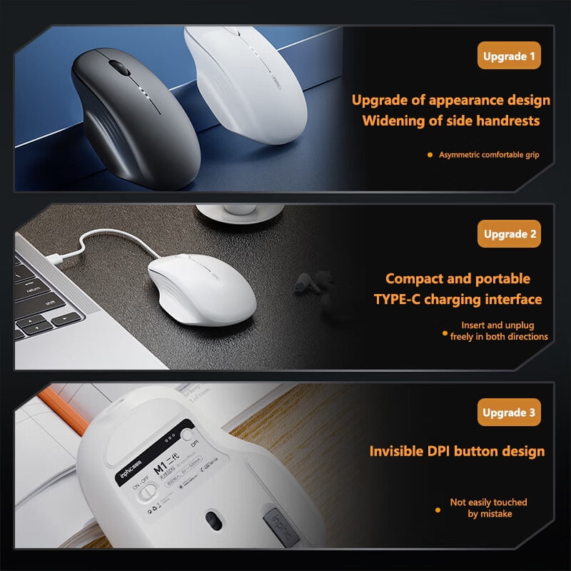 Inphic M1-2 Bluetooth Mouse Rechargeable Office Silent Wireless Mouse Battery Level Display Ultra Thin For Laptops and Tablets