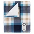 thumbnail image 1 of Serta Silky Plush Electric Heated Warming Throw Blanket Plaid Blue, 1 of 1