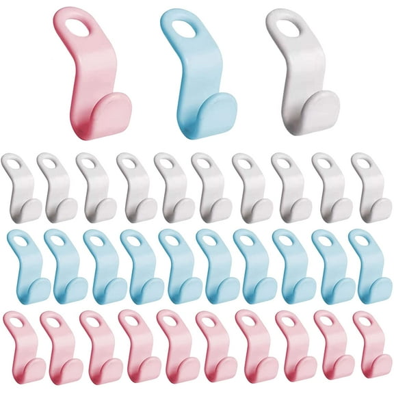 30 Pieces Clothes Hanger Connector Hooks Hanger Clip Drop Connecting Grip Clothing Rack Extension Space Saving Hook Home Storage Hook for Coat Hangers Organizer,White Pink Blue