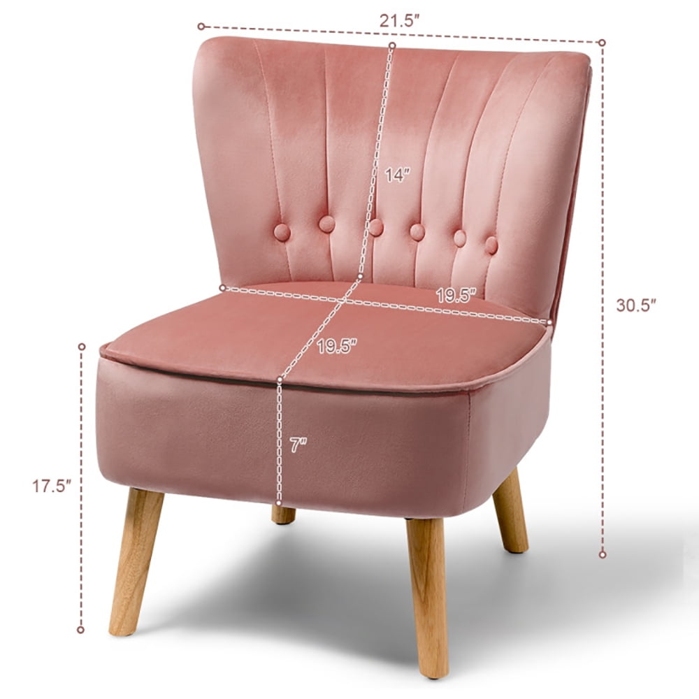 Finihen Velvet Accent Chair, Armless Accent Chair Tufted Velvet Leisure Chair, Thickly Padded, Armless Wingback Club Chairs for Living Room, Bedroom, Pink