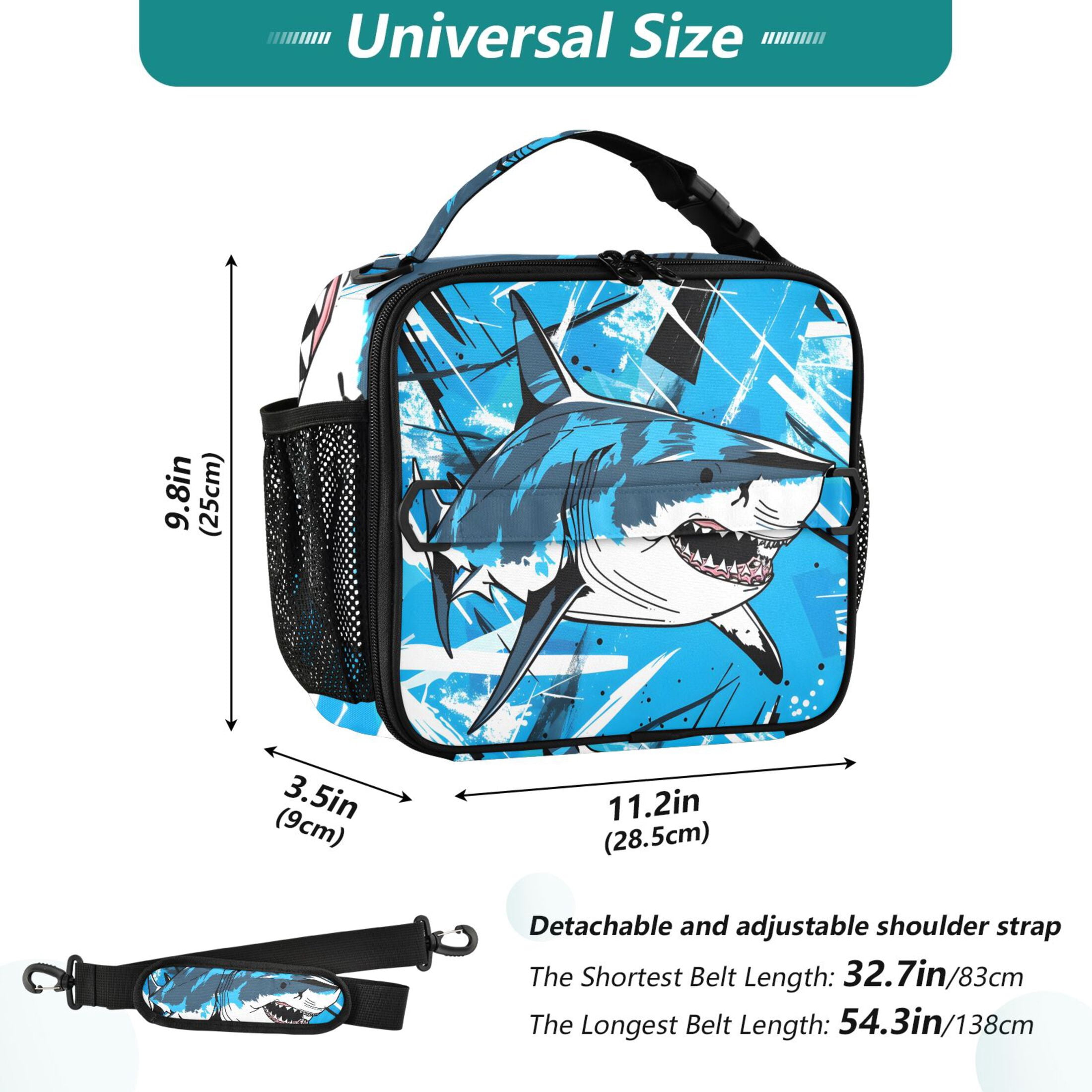 ALAZA Fierce Shark Lunch Box Insulated Lunch Bag Cooler Tote with Shoulder Strap