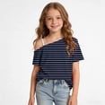 thumbnail image 5 of HAiming Girls Tops off the Shoulder Short Sleeve Striped Color Block T Shirts Loose Casual Fashion Tee Summer Vacation Workout Blouses, 5 of 9