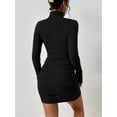 thumbnail image 6 of Women'S Rib Knit Ruched Long Sleeve Short Bodycon Dresses High Neck Slim Fit High Waist Sweater Dress Black L, 6 of 7