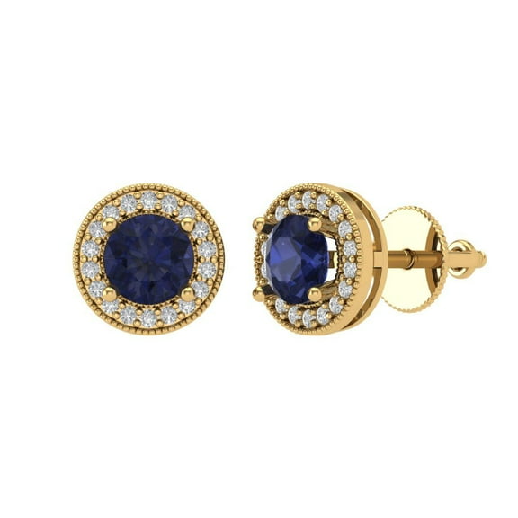 1.18 ct Screw-Back Stud Earrings for Women | 5mm Round Cut Simulated Blue Sapphire | 18K Yellow Gold