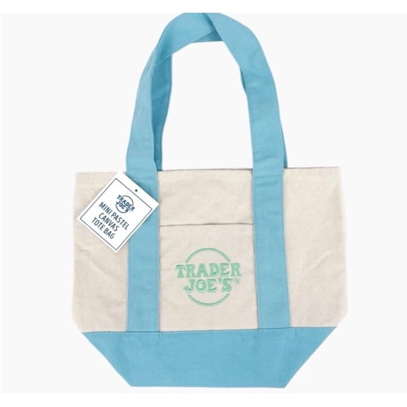 Trader Joe's Canvas Tote Bag 2025 New Pastel Blue (BONUS 1 FUN CHOPS)
